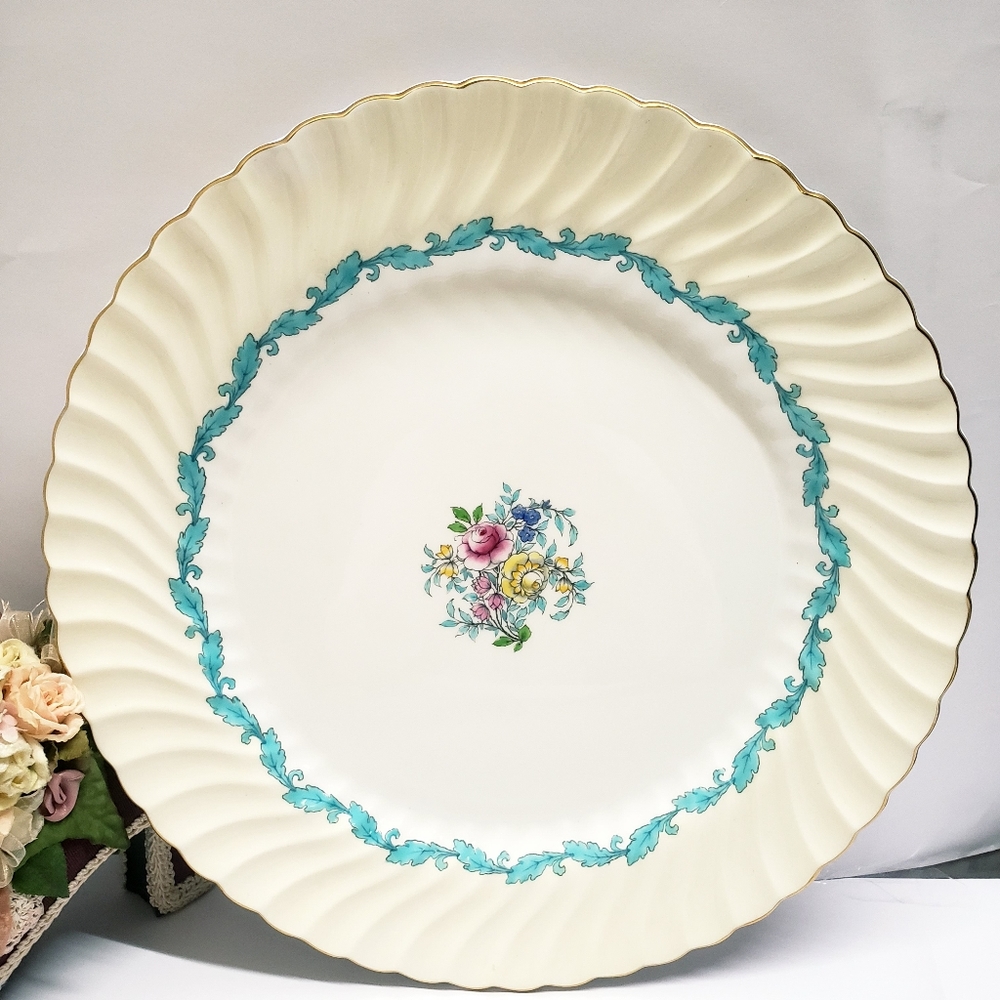 Vintage Mintons Ardmore Pastel Yellow & White Floral Teal Leaf  13" Chop Plate